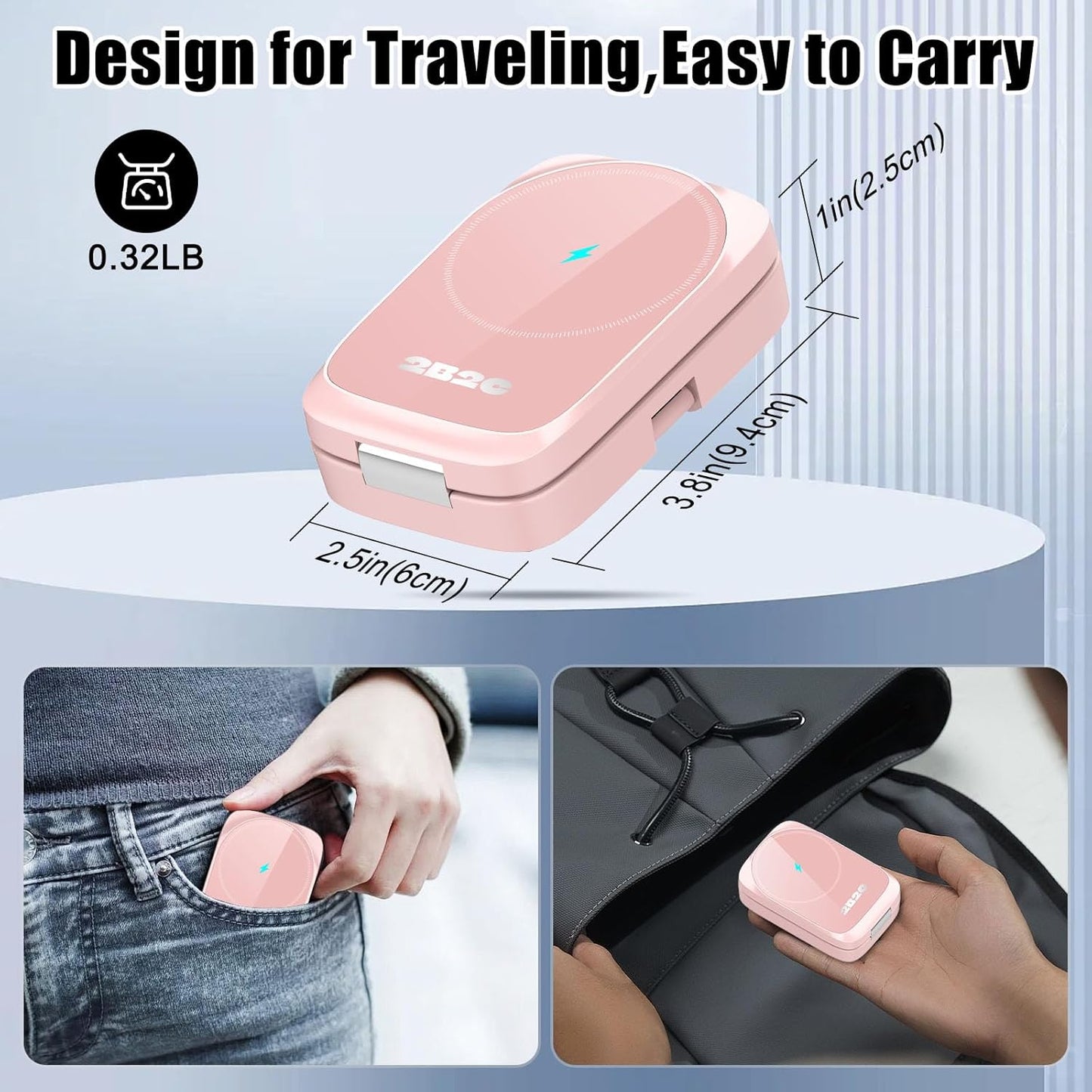 3 in 1 MagSafe Wireless Charging Station, 15W Magnetic Fast Charger for iPhone 17/16/15/14/13/12 Series, Apple Watch & AirPods, Foldable Portable Charging Stand for Desk, Bedside & Travel (Pink)