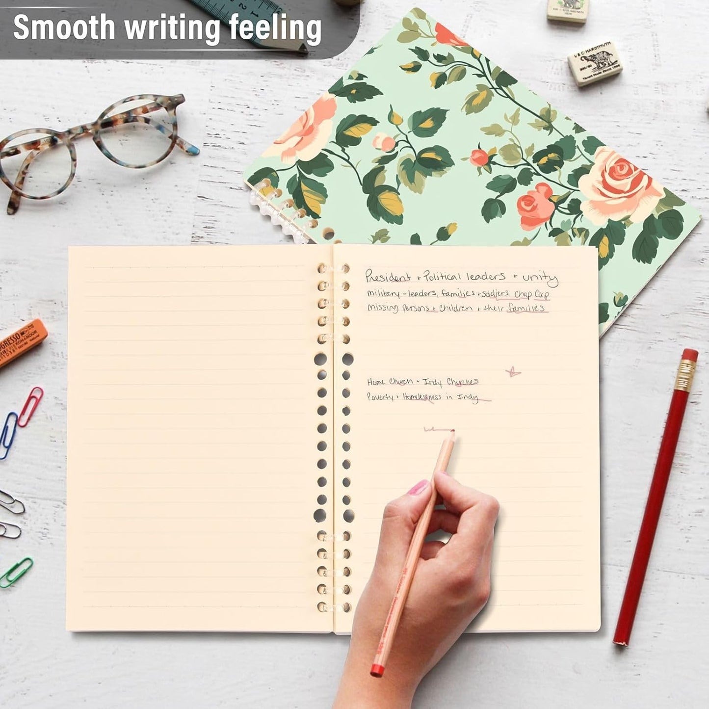 EtherSpher A5 size Spring Pastel Green Peach Flowers orange spiral notebook 8.3" x 5.7", wire-bound school supplies for college 60 sheets for working&classroom 2 pack