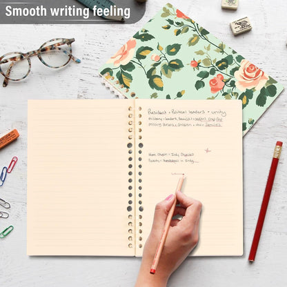 EtherSpher A5 size Spring Pastel Green Peach Flowers orange spiral notebook 8.3" x 5.7", wire-bound school supplies for college 60 sheets for working&classroom 2 pack