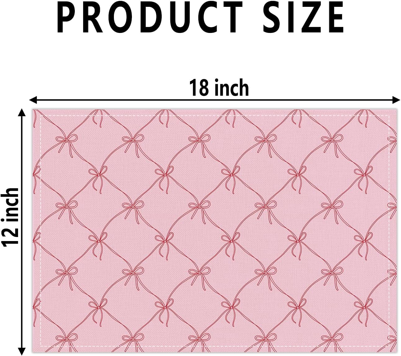 Set of 4 Pink Bow Placemats, Wipeable Washable Heat-Resistant Linen Fabric Table Place Mats, Non-Slip Cute Placemat for Kitchen Table Wedding Party Indoor/Outdoor Decor 12x18 Inch /02