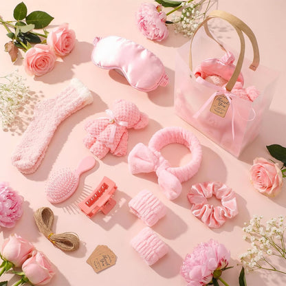 6 Set Spa Gifts Bulk for Women, Sleepover Party Favors Supplies for Bridesmaid Bridal Shower Wedding Guests Baby Shower Birthday Gift with Towels Socks Hair Tie Clip Eye Masks(Pink)