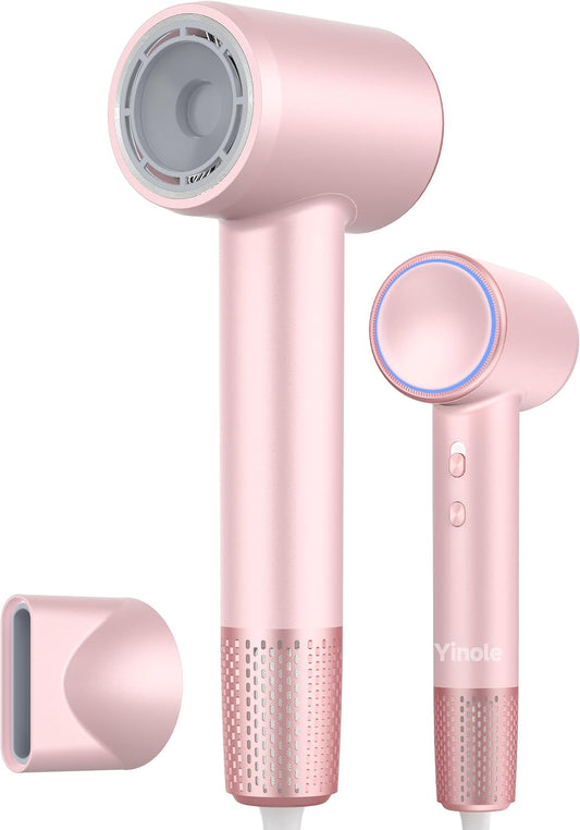 Hair Dryer 160000 RPM High-Speed Brushless Motor, Fast Drying for All Hair Types, Negative Ionic Blow Dryer 3 Temps & 2 Speeds, Control Quiet Compact Hair Blow Dryer for Home & Travel Use -Pink