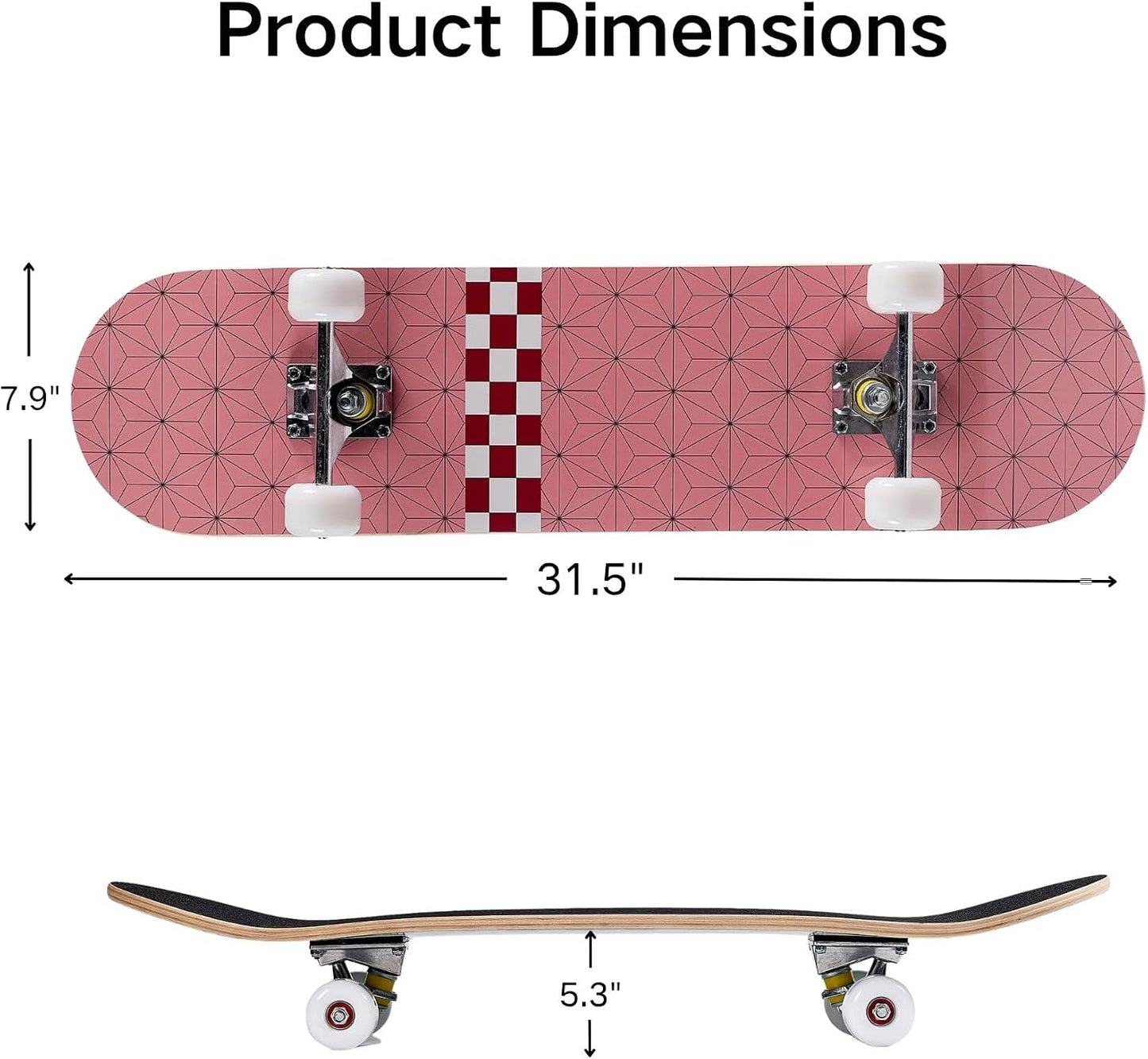 Skateboard for Beginners, Standard Complete Skateboard 31 Inch Double Kick Concave Deck with 7 Layer Maple Wood, Smooth Wheels & Bearings