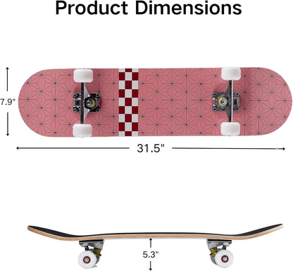 Skateboard for Beginners, Standard Complete Skateboard 31 Inch Double Kick Concave Deck with 7 Layer Maple Wood, Smooth Wheels & Bearings