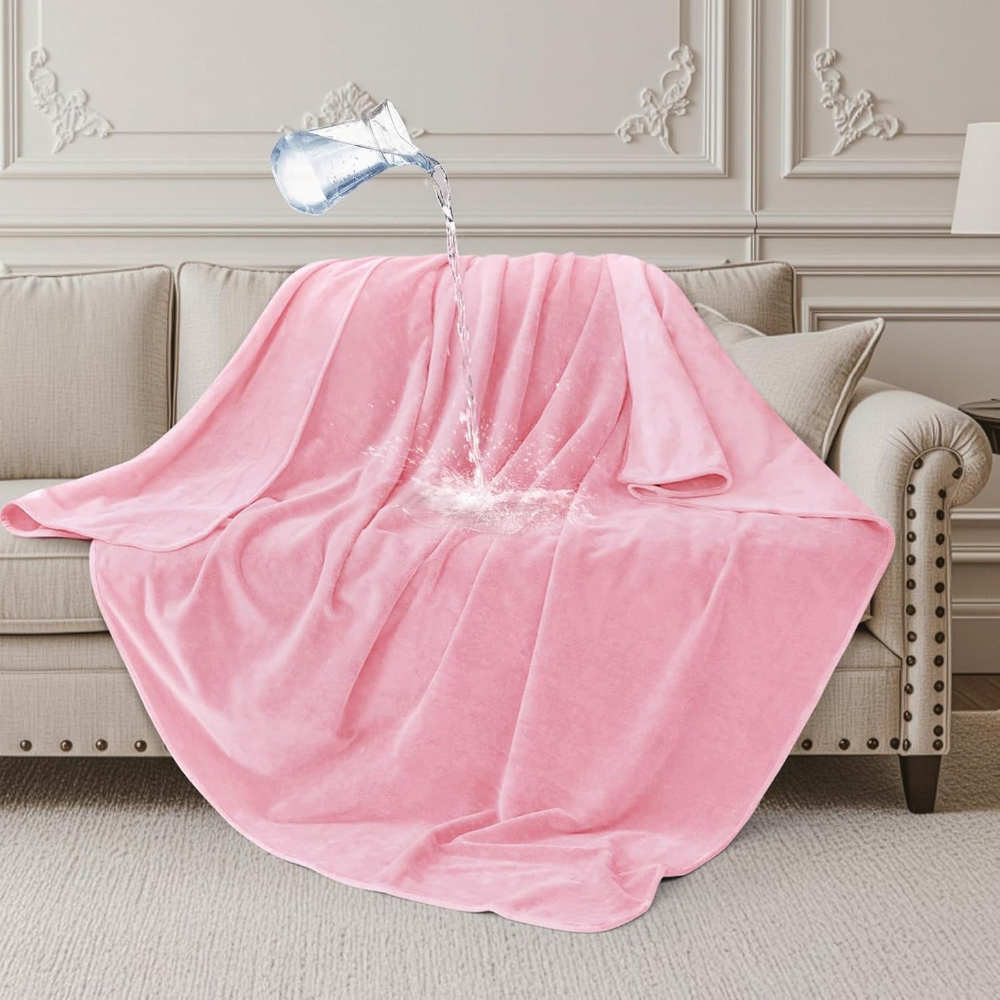 LOOBANI Waterproof Throw Blanket for Couch: Reversible Leakproof Couch Blanket 40" x 60", Soft Coral Fleece Bed Blanket Stain-Proof for Sofa Cover, Pet Accidents, Travel, Pink