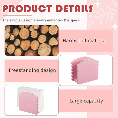 Acacia Wood Napkin Holder Scalloped Upright Napkin Dispenser for Table Rustic Cute Guest Paper Holder for Kitchen Dining Room Wedding Party Restaurant Hotel(No Text,Pink)