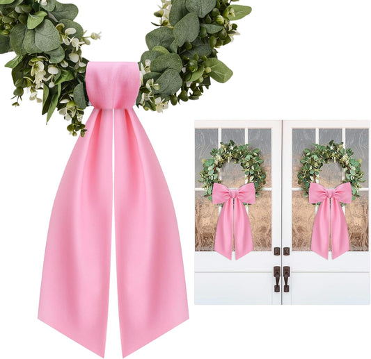 2 Pcs Light Pink Wreath Sash for Front Door Linen Wreath Ribbon Bow for Yard Porch Garland Home Decor
