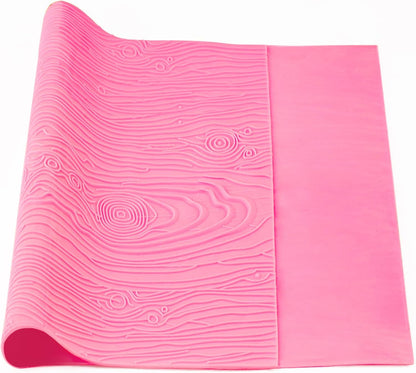 Beasea Silicone Lace Mold for Cakes Decorating, Woodgrain Fondant Impression Mat Silicone Lace Mold, Fondant Texture for Sugar Wood Texture Sheet Embossed Craft Tools (17 x 9 inches, Pink)