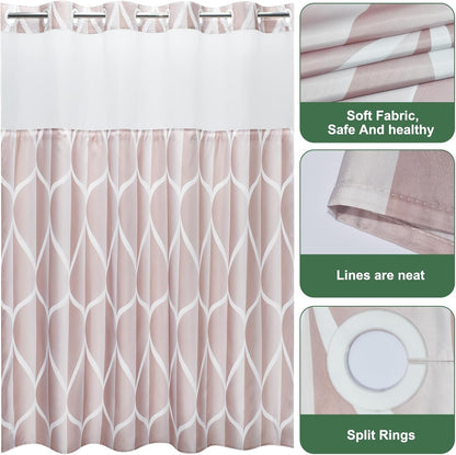 Yiatn No Hook Rosewater Pink Shower Curtain with Snap in Fabric Liner Set - Hotel Style with See Through Mesh Top Window, Modern Geometric Waterdrop Design,Waterproof and Washable, 71x74 INCH
