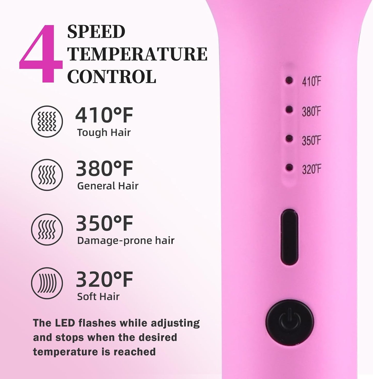 NONK Power Curling Iron Hair Crimper Waver, Ceramic Double Barrel Curling Wand, 1.25 Inch, Dual Voltage, Anti-Scald, Easy to Use, Hot Tools for Women, Pink, Gifts for Women