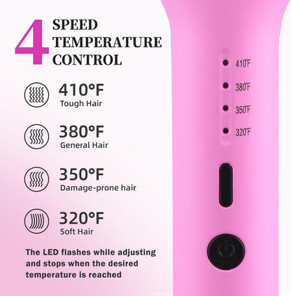 NONK Power Curling Iron Hair Crimper Waver, Ceramic Double Barrel Curling Wand, 1.25 Inch, Dual Voltage, Anti-Scald, Easy to Use, Hot Tools for Women, Pink, Gifts for Women