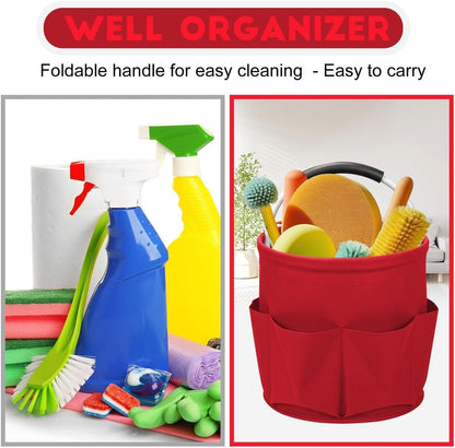 17L Large Storage Organiser Bag Folding Basket Picnic Tote Outdoor Cleaning Caddy with Handled Tool Bag Cleaning Supplies(Light Pink)
