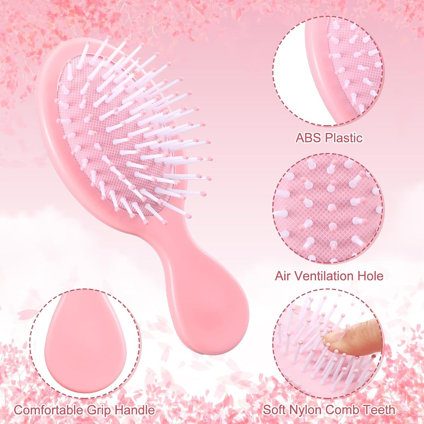 Meanplan 6 Pcs Mini Hair Brush Bulk with Bow Travel Detangling Brush for Wet & Dry Hair Coquette Travel Hairbrush Set for Bridesmaid Party Favors Gift(Pink)