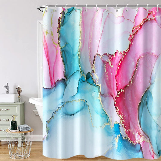 Pink Shower Curtain, Blue Marble Fabric Shower Curtains for Bathroom Room Divider 72x72inches Abstract Modern Ink Art Decor Waterproof Shower Curtain Set with Hooks