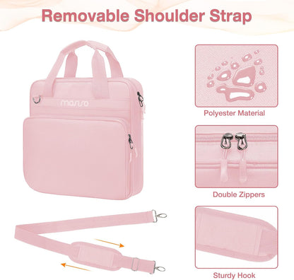MOSISO 3 Ring Zipper Binder, 2 inch O-Ring Binder Organizer 500 Sheets Capacity Multiple Pockets Bag for Office with Handle & Shoulder Strap Compatible with 13 inch Laptop/Tablet, Pink