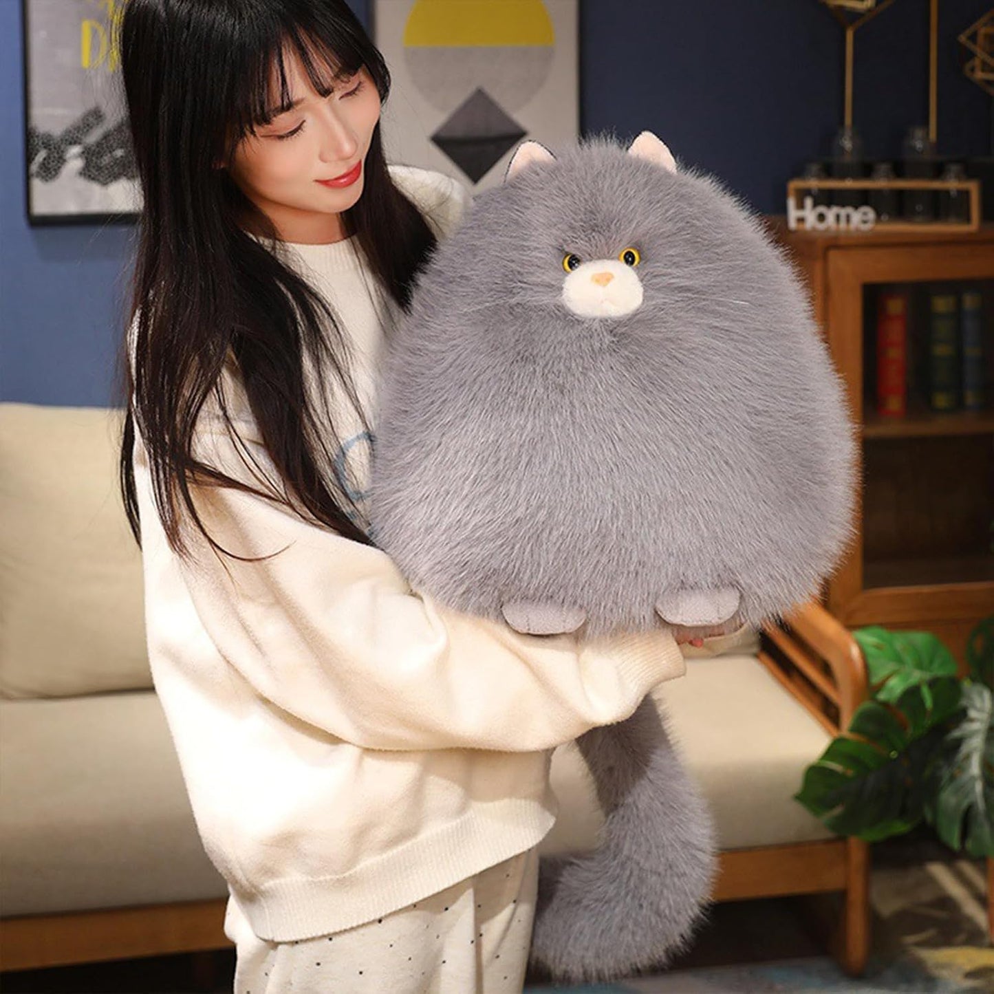PEACH CAT Fat Cat Stuffed Animal 11.8" Big Kitten Plushies Cute Plush Toys Birthday Gifts for Kids Grey