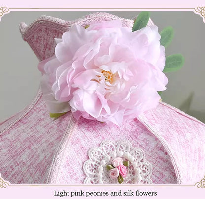 Victorian Style Pink Bedside Table Lamp European Romantic Peony Silk Flower Desk Lamp 3-Way Dimmable Princess Nightstand Lamp for Girls' Bedroom Living Room
