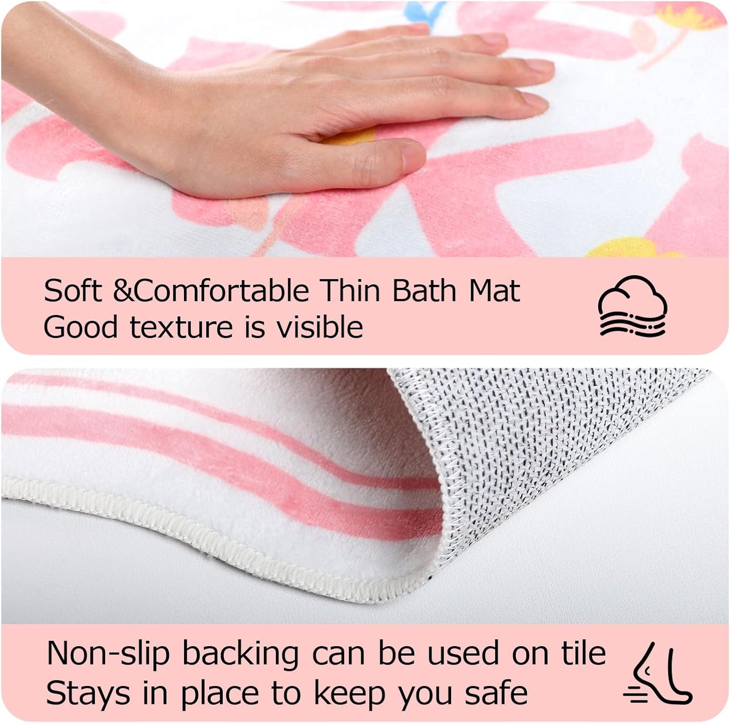Get Naked Bath Mat, Scalloped Pink Ultra Thin Soft Non Slip Absorbent Machine Washable Bathroom Rugs, Large Quick Dry Low Pile Fluffy Cute Funny Bath Rugs for Bathroom Floor