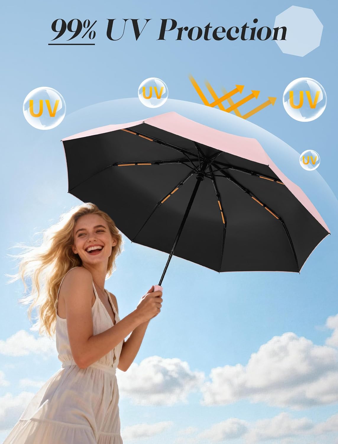 Seniny Umbrellas for Rain with Ring Buckle - Travel Umbrella Compact for Backpack, Car, Walking, Automatic UV Umbrella for Sun Protection, Small Portable & Folding Umbrellas for Windproof, Women Kids