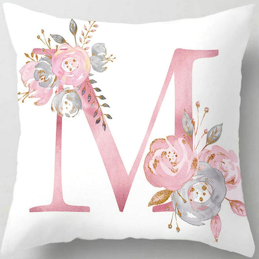 Pink Throw Pillow Covers Cute Alphabet Decorative Cushion Covers Square Letter Throw Pillows Protectors for Sofa Couch Bedroom Chair Home Decor 18 x 18 Inch(M)