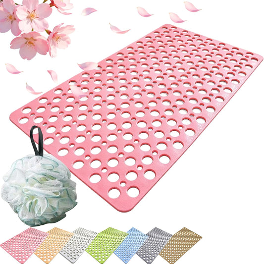 Shower Mat, Secure Shower Mats Easy to Clean, Bathtub Mat Non Slip with Suction Cups and Drain Holes, Soft Textured Design for Inside Shower Easy Dry&Cut (Pink,M (70 * 38cm))