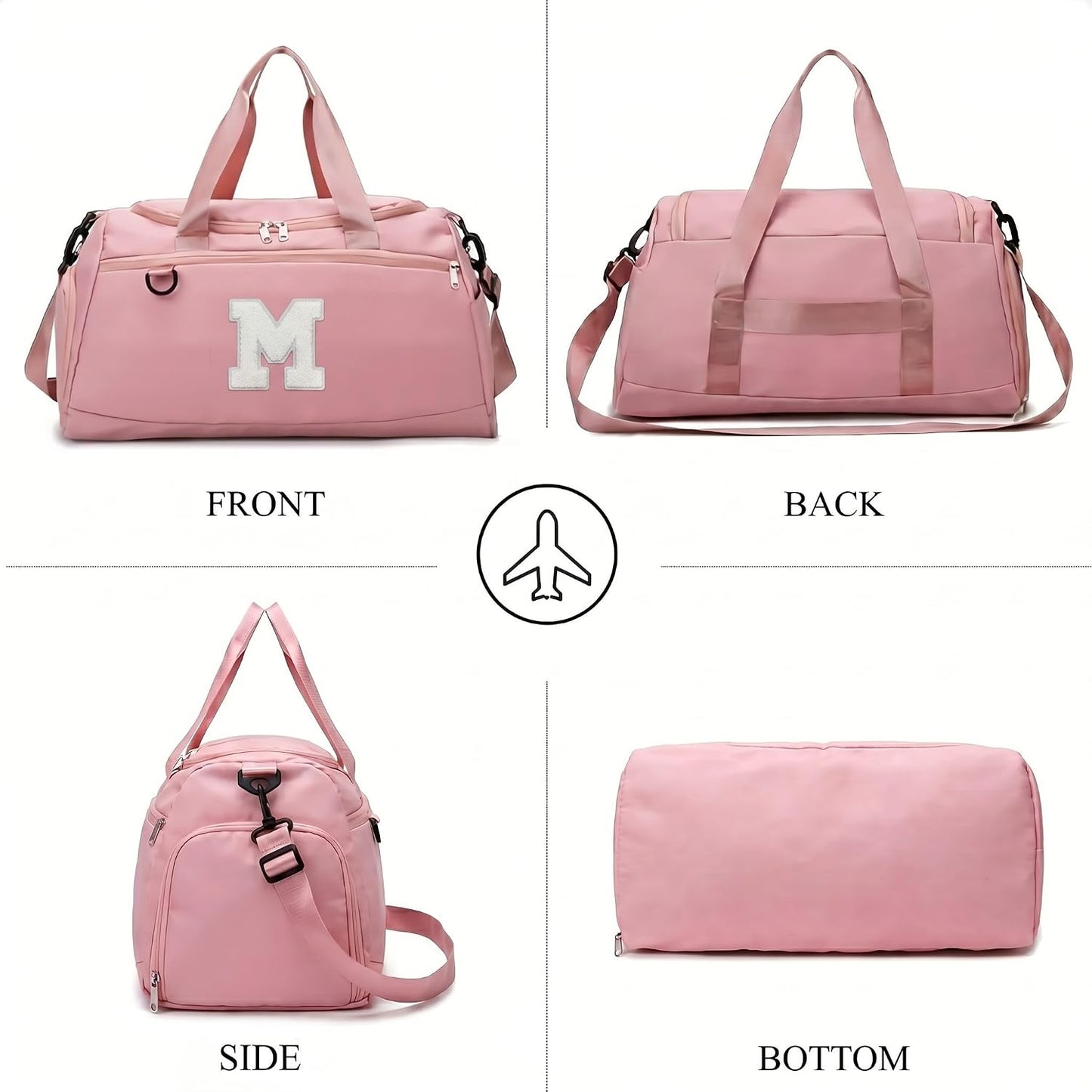 Small Gym Bag for Women Letter Style Small Duffle Bag for Travel Sport Carry on Bag-Pink(Letter M)