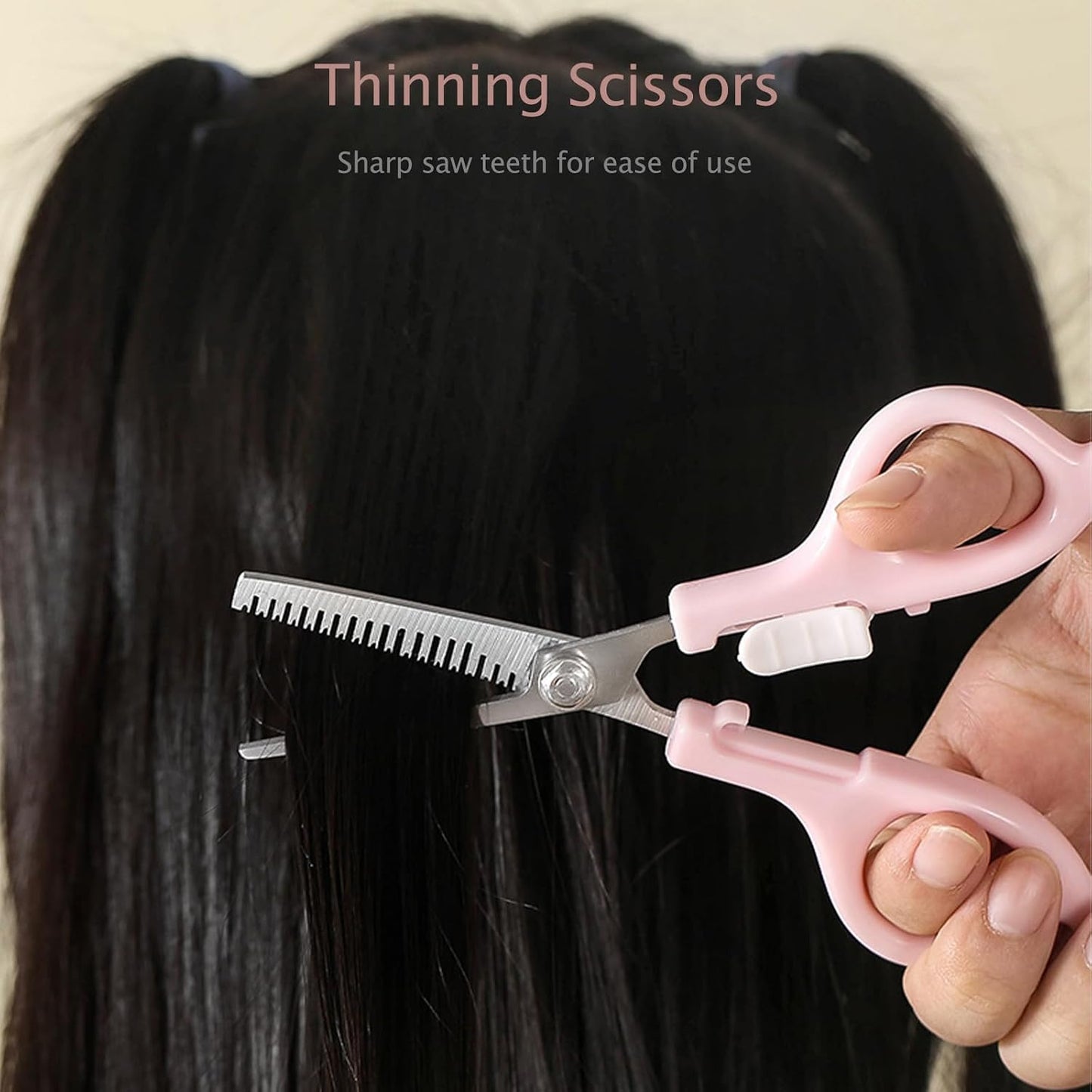 Ergonomic Safety-Lock Hair Scissor Set – Professional Precision Cutting & Thinning Shears with Secure Slide Lock for Children and Adult - Pink