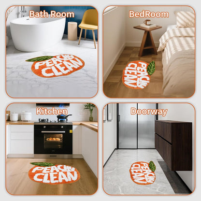 Peach Clean Bathroom Rugs, Cute Bath Mat Decor Door Mat, Soft & Absorbent Plush Coral Fabric Non-Slip Bathtub Rug Washable 24.8" x 21.6"