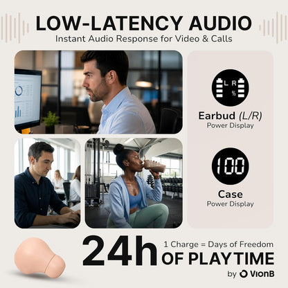 Air Skin Tones Invisible Earbuds for Small Ears - Wireless Bluetooth 5.4, Skin-Matching Mini Stemless Ear Buds, IPX5 Waterproof, ENC Noise Cancelling (Bare Peach)