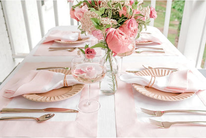 Solino Home 100% Pure Linen Placemats, Set of 4 - 14 x 19 Inch Blush Pink & White Table Mats - Contempo - Handcrafted European Flax, Machine Washable - Ideal for Summer
