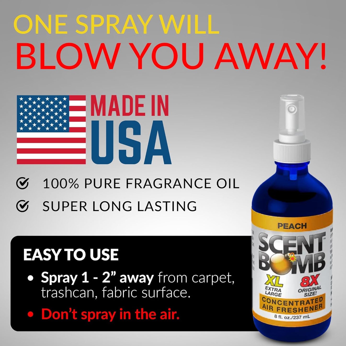 Scent Bomb Air Freshener Spray, Long-Lasting Odor Eliminator for Home & Car, Effective Deodorizer Spray for Kitchen, Bathroom, Fresh Room Spray & Smell Neutralizer, Peach