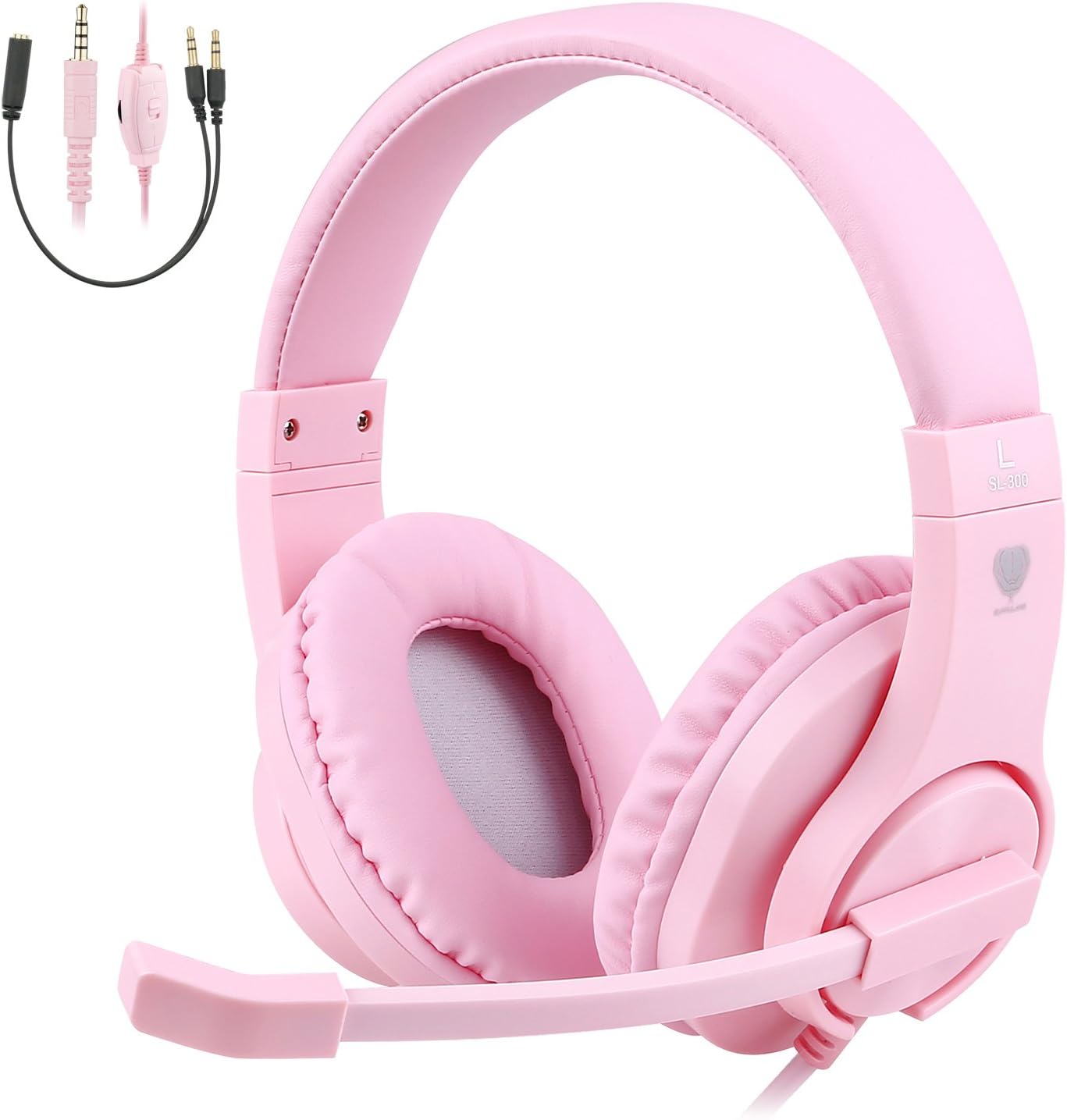 BlueFire Kids Headphones for Online School, Children, Teens, Boys, Girls, 3.5mm Stereo Over-Ear Gaming Headphone with Microphone and Volume Control for PS4, PS5, New Xbox One（Pink）