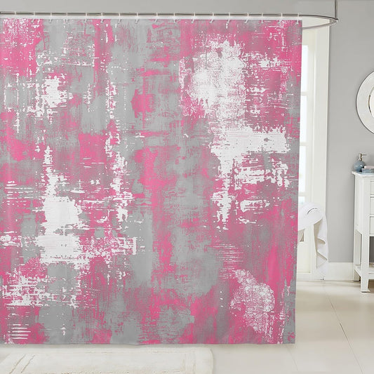 jejeloiu Abstract Shower Curtain for Bathroom Decor Modern Abstract Art Bath Curtain Pink White Bathroom Accessories Luxury Waterproof Polyester Fabric Geometric with 12 Hooks 72"x72"