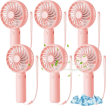 Tujoe 6 Pcs Mini Powerful Handheld Fan 3 Speed Personal Small Portable Rechargeable Fan with Base USB for Women Eyelash Makeup Office Travel Beach Indoor Outdoor (Pink)