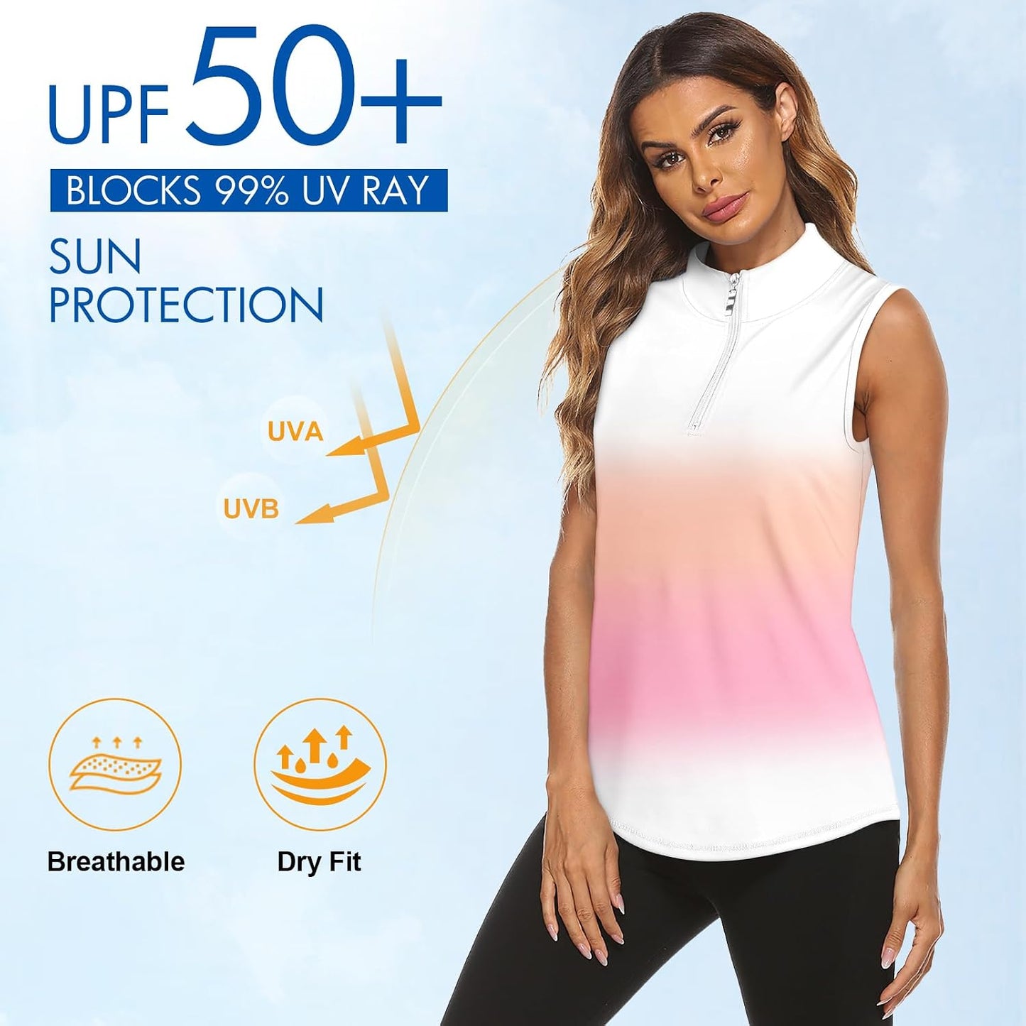 Koscacy Women's Sleeveless Golf Tennis Polo Shirts Zip Up Dry Fit Workout Tank Tops Athletic Shirt