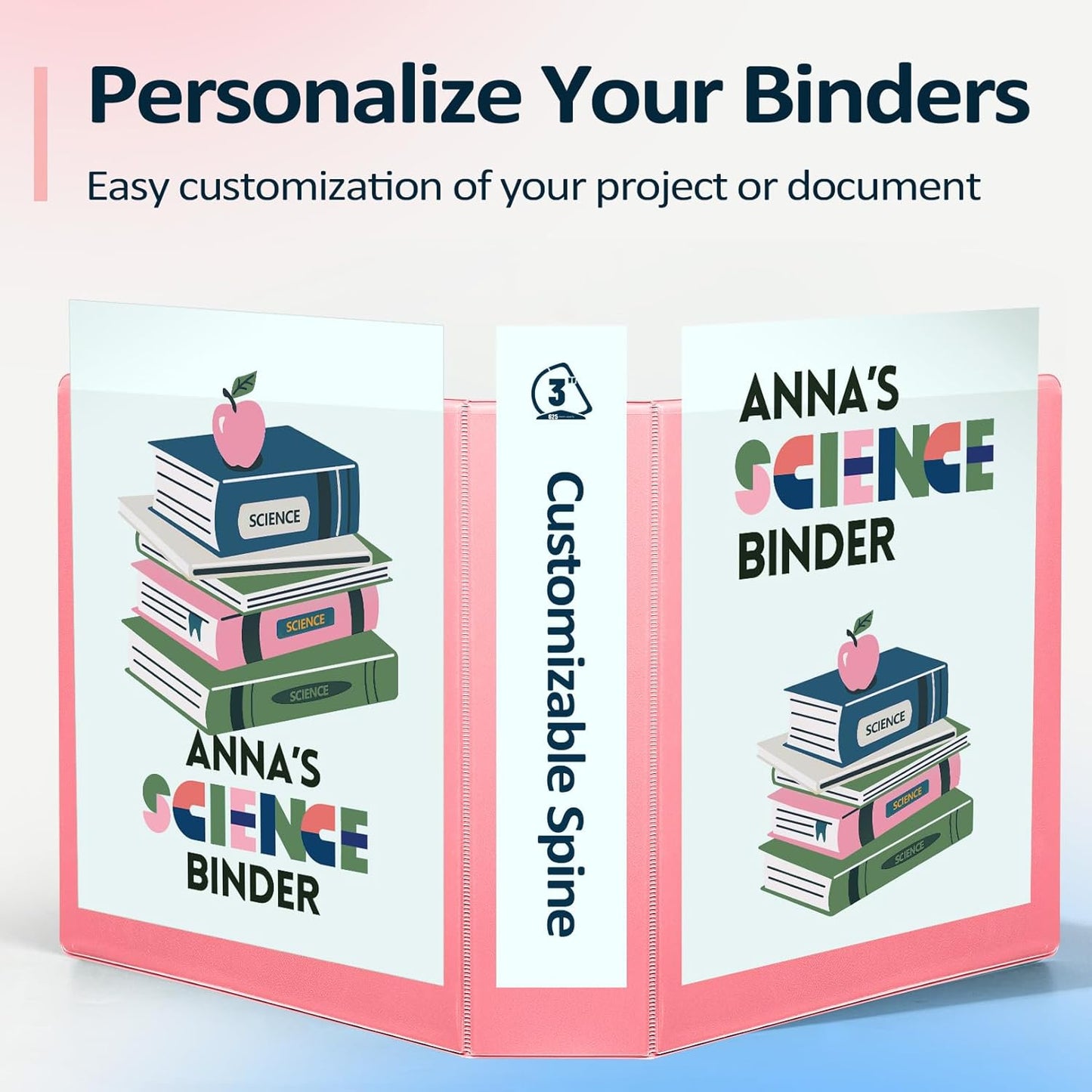Sooez BinderX Extra Durable 3 Inch 3 Ring Binder, D-Ring Large Binder, Holds 670 Sheets of 8.5x11 Paper, Customizable View Cover with Inside Pocket, Heavy Duty 3 Ring Binder for School, Pink