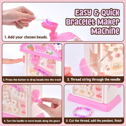 MAGTHIC Charm Bracelet Making Kit- Automatic Hand-Crank Pink House Toys that Inspires Creativity and Imagination, DIY Beaded Jewelry Maker Kit, Friendship Bracelets Birthday Gift for Girls Kids 6-12