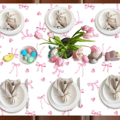 Pink Bow Tablecloth Cute Bow Knot Fabric Table Cloth Girl Coquette Party Decoration Pink Bowknot Washable Rectangle Table Cover for Women Bachelorette Engagement Party Home Kitchen Decor 60 x 104 Inch