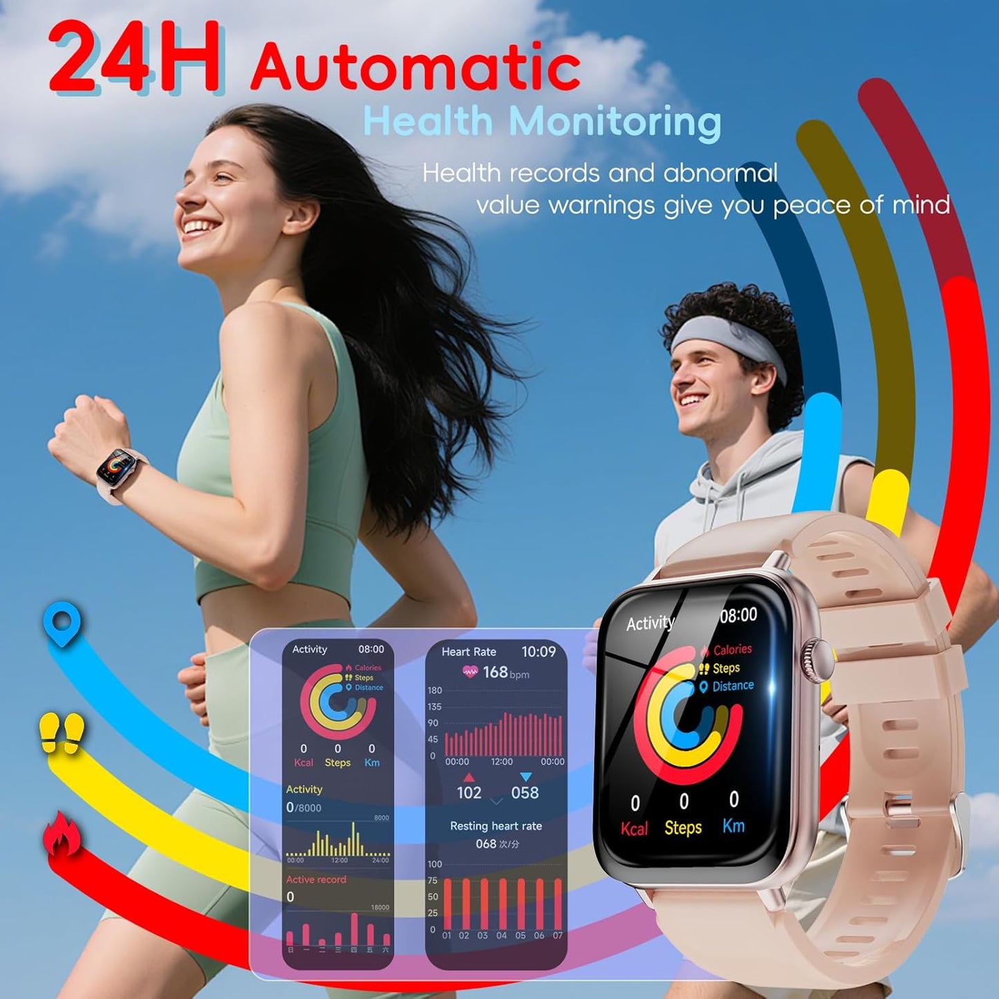 Smart Watch for Men Women Answer/Make Call, 1.85" HD Fitness Tracker with 24/7 Heart Rate & Sleep Monitor, 110+ Sports Modes, IP68 Waterproof Smartwatch, Long Battery Life for Android iOS, Pink