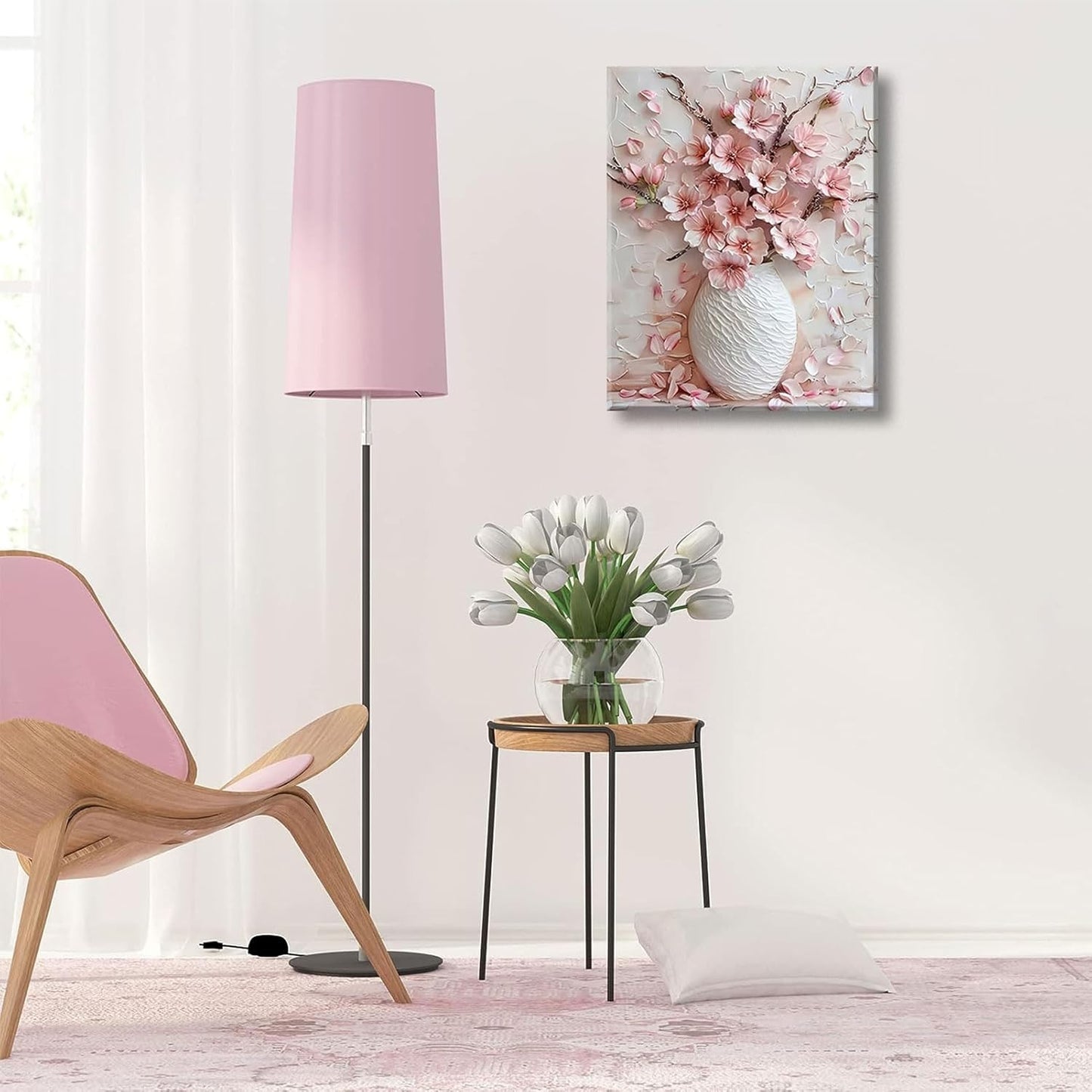 Pink Floral Canvas Wall Art sakura Flowers Botanical painting Decor Pictures Cherry blossoms Posters Prints for Living Room Classroom Bedroom office corridor bathroom Decoration