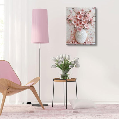 Pink Floral Canvas Wall Art sakura Flowers Botanical painting Decor Pictures Cherry blossoms Posters Prints for Living Room Classroom Bedroom office corridor bathroom Decoration