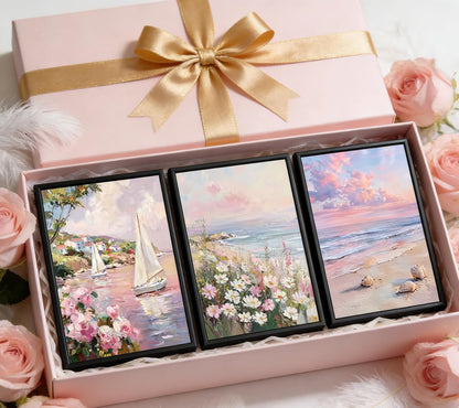 3Pcs 3D Textured Pastel Coastal Canvas Wall Art, Pink Beach Flower Posters Print Artwork, Preppy Summer Beach Painting Pictures Wall Decor, for Girls Dorm Apartment Home Decoration 12x16in Unframed