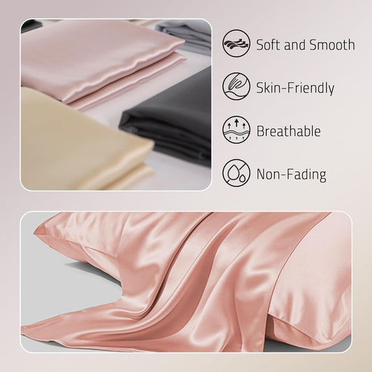 Gabire Mulberry Silk Pillow Cases Set of 2, Both Sides Real Silk Pillowcase for Hair and Skin Prevent Acne Organic Silk Pillow Cases 2 Pack with Hidden Zipper, Coral Pink, Standard (20"×26")