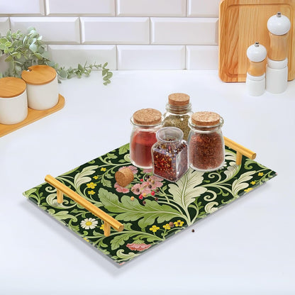 Pink Carnation Green Leaves William Morris Decorative Serving Tray with Handles Long Serving Tray for Jewelry Perfume for Bed Serving bandejas para desayuno personalizado