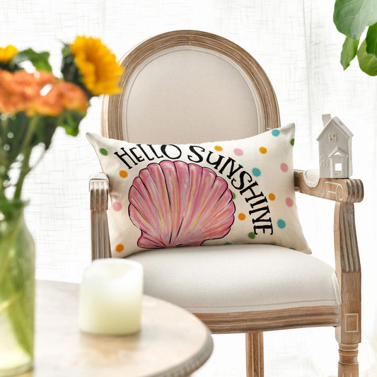 AVOIN colorlife Hello Summer Pink Shell Throw Pillow Cover, 12 x 20 Inch Colorful Polka Dots Cushion Case Decoration for Sofa Couch Holiday Seasonal Home Decor
