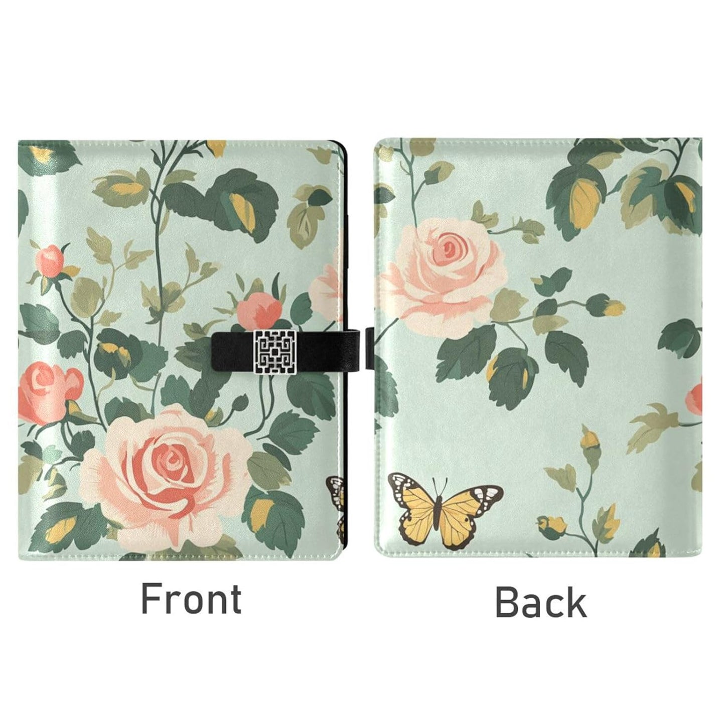 EtherSpher Spring Pastel Green Peach Flowers leather lined notebook college delicate college ruled notebooks for travelling 6.7x9.2