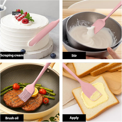6 Pieces Silicone Spatula Set, Rubber Spatulas Silicone Heat Resistant Spatula Set for Kitchen Use, Food Grade Rubber Spatula with Ergonomic Grip, Cooking, BPA Free Dishwasher Safe(pink)