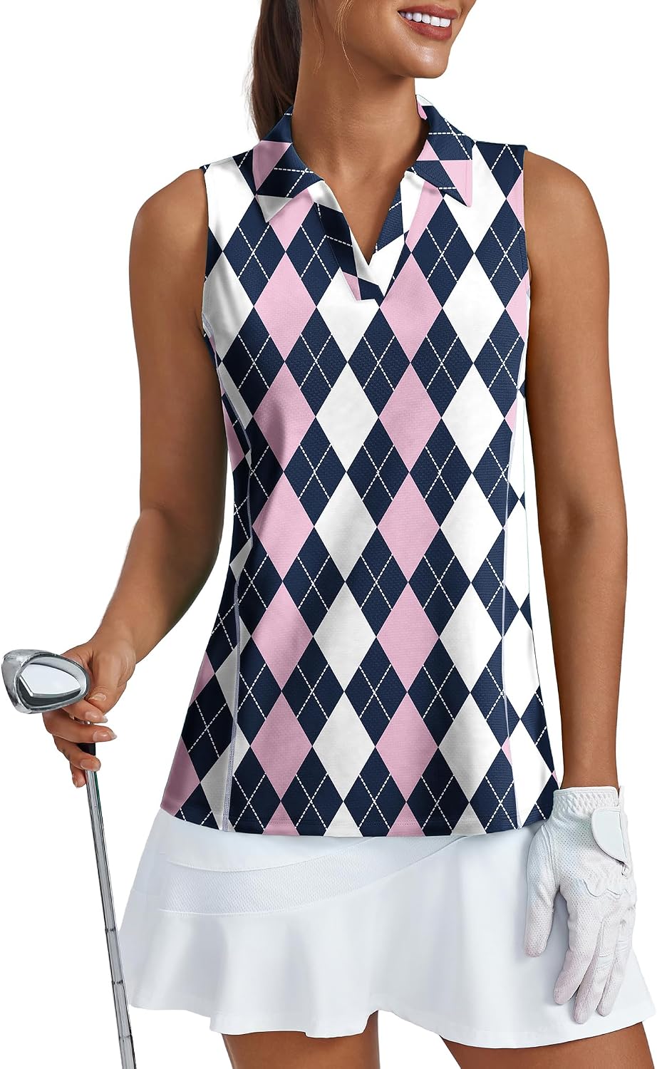 PINSPARK Womens Golf Shirt UPF 50+ Polo Shirts Sleeveless Workout Tank Tops V-Neck Quick Dry Tennis Pickleball Running Shirt