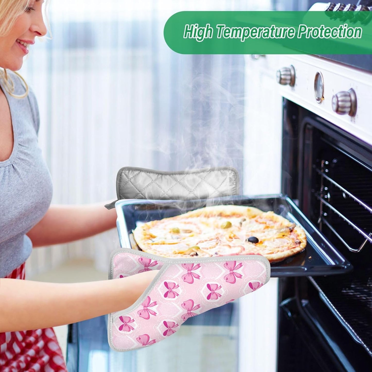 Light Pink Bows Pot Holders for Kitchen Heat-Resistant Potholders Oven Hot Pads 2 Pack Set