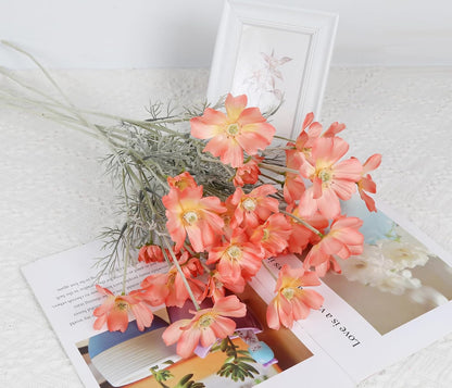 Cosmos Silk Flowers,6PCS Daisy Flowers Artificial 24'' Artificial Wildflower Fake Flowers for Wedding Party Kitchens Home Decoration(Coral Powder)